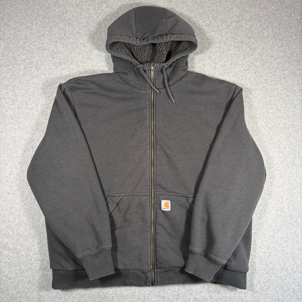 Carhartt Rain Defender Hoodie Mens 2XL Gray Sherpa Lined Full Zip Jacket